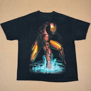 2008 Iron Man Marvel Superhero Big Print Movie Promo Graphic Shirt Size 2XL